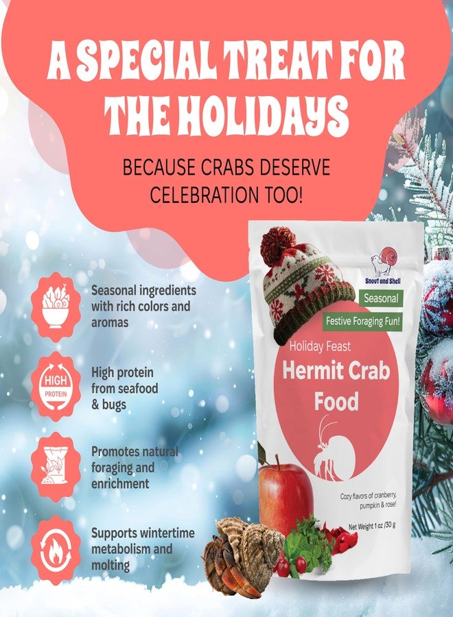 Snout and Shell Limited Edition Holiday Feast Premium Hermit Crab Food - Natural Seasonal Treat for Christmas & Thanksgiving | Nutritious Cranberry, Pumpkin & Rose Petal Blend for Enrichment & Health, 1 oz Bag - Image 2
